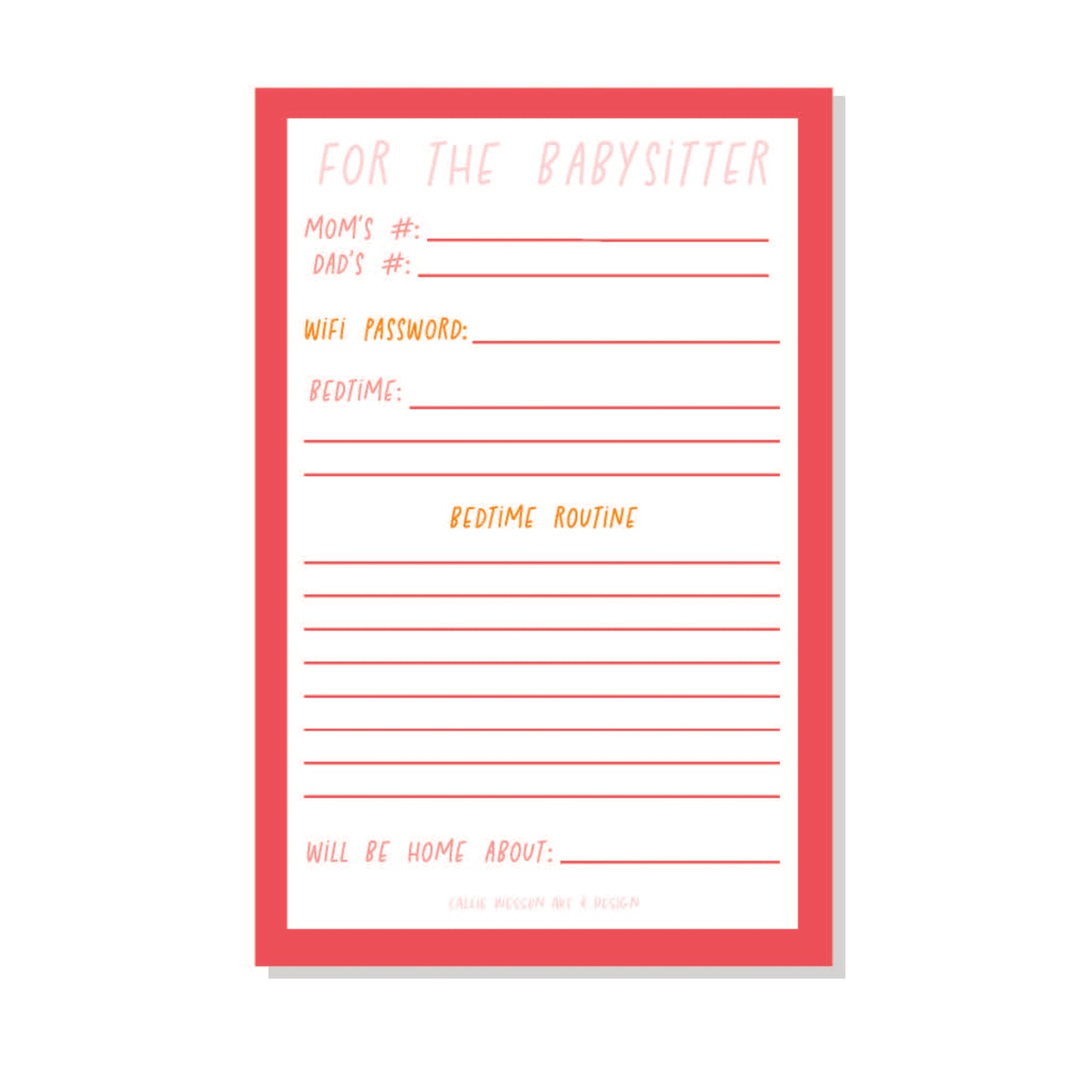 Babysitter Notepad - Sunset