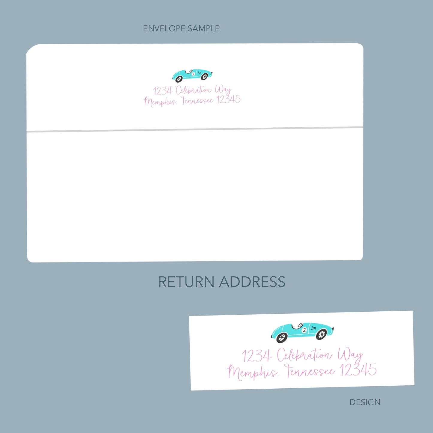 Pink Race Car Thank You Note