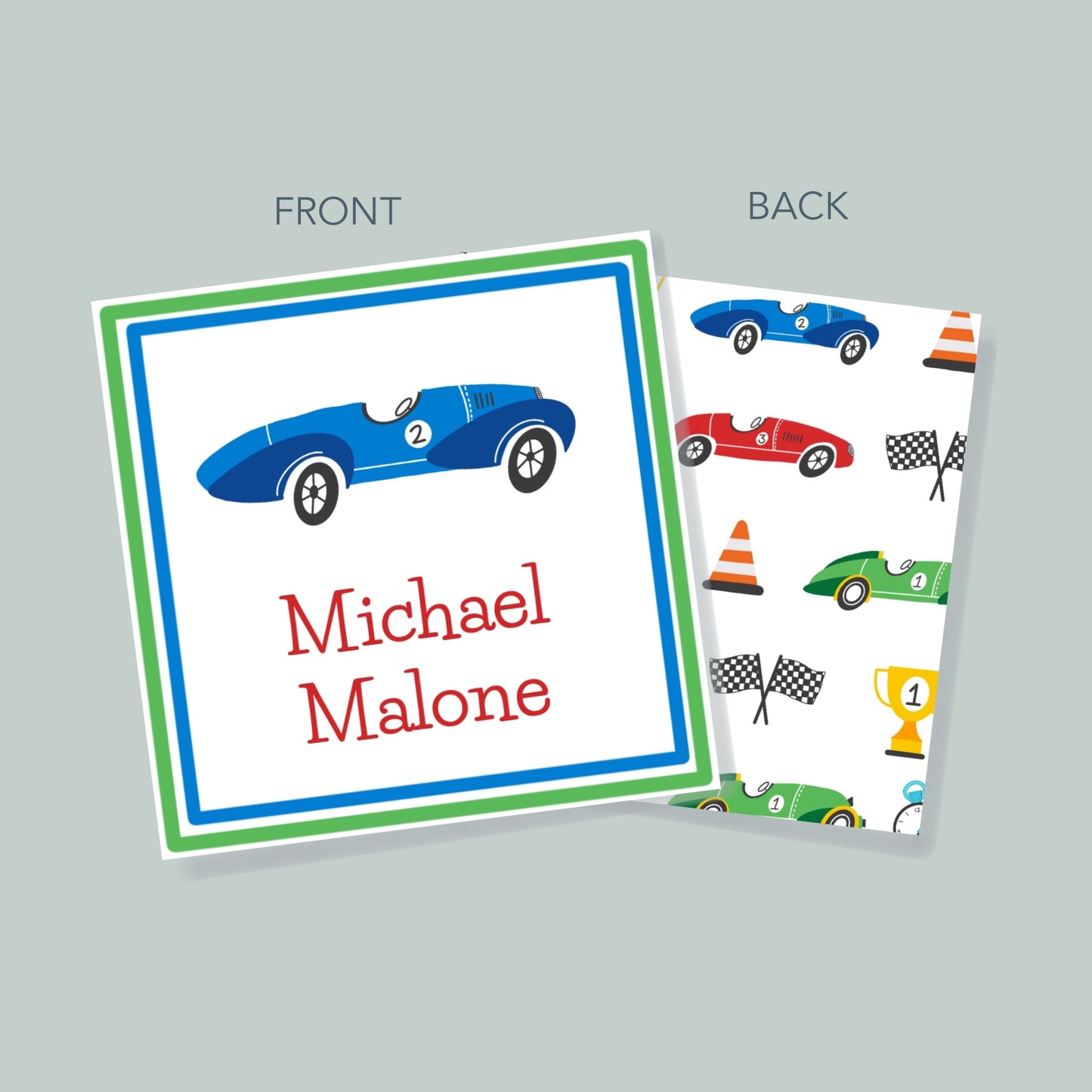 Blue Race Car Gift Tag