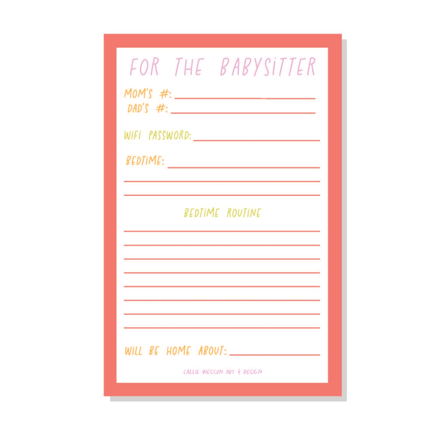 Babysitter Notepad - Bright