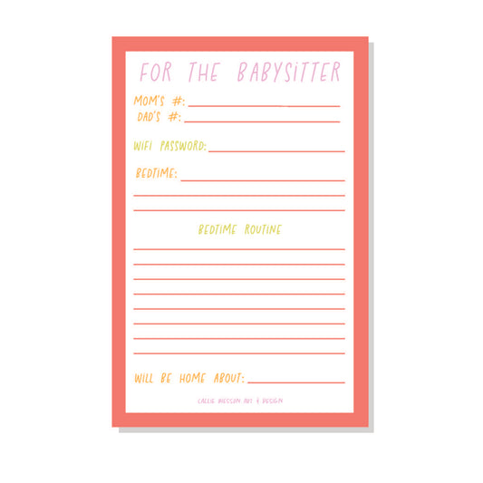 Babysitter Notepad - Bright