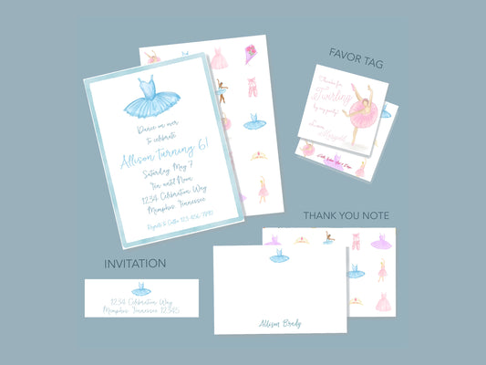 Blue TuTu Invitation Set