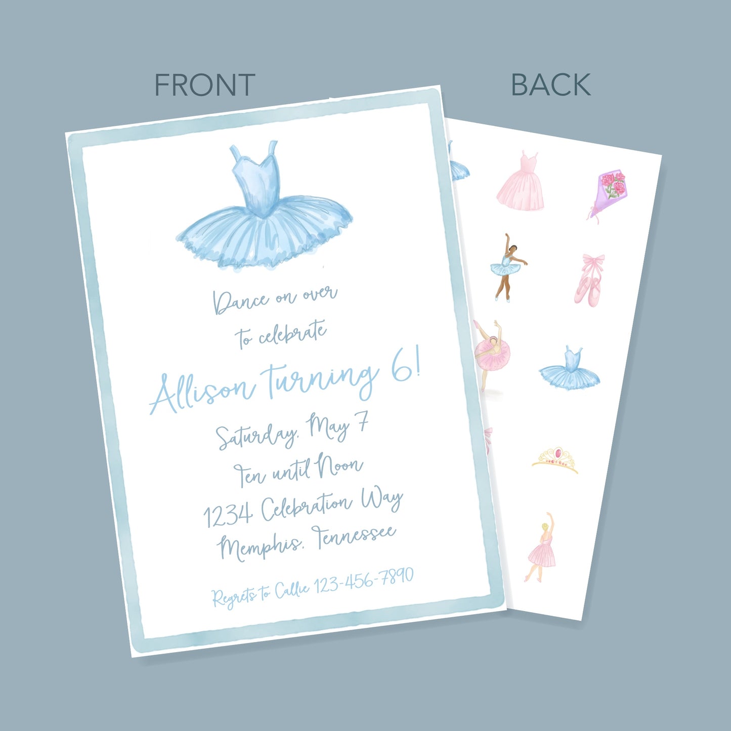 Blue TuTu Invitation Set