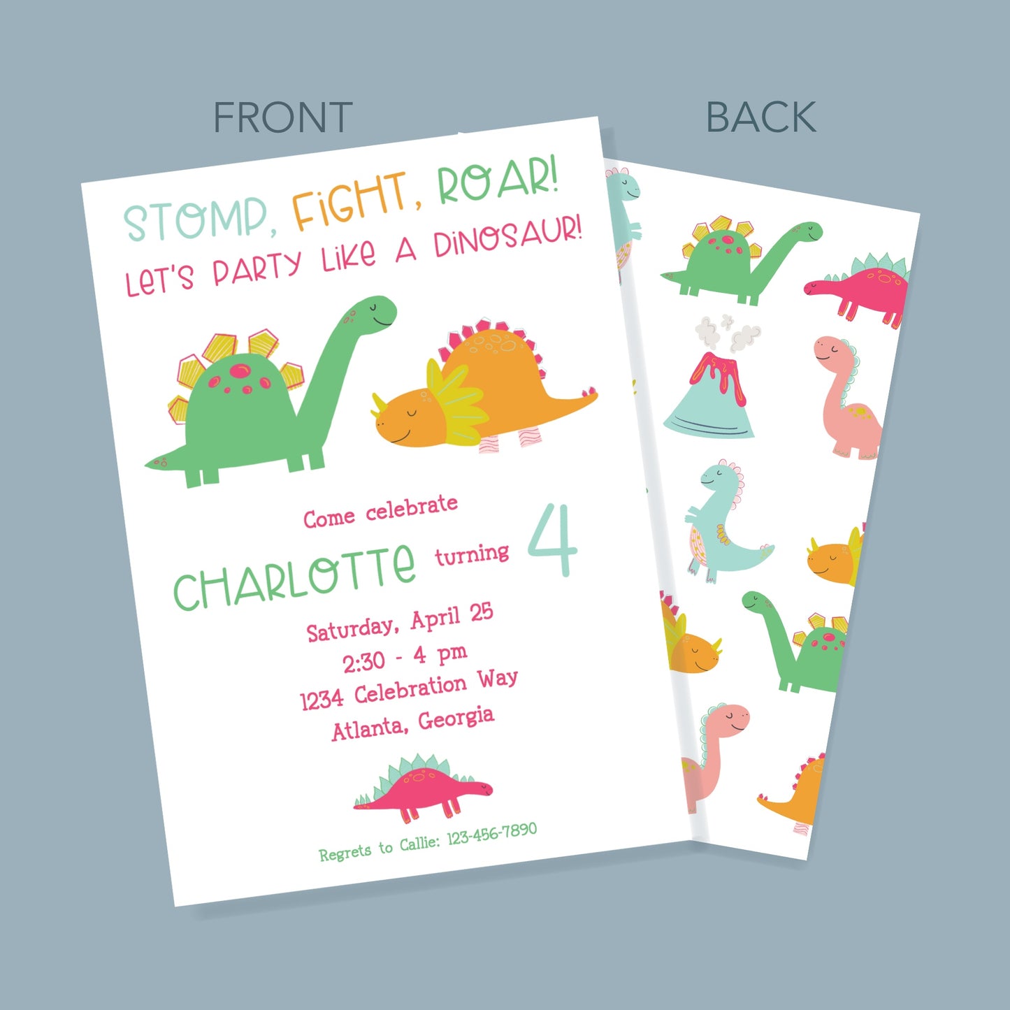 Girl Dinosaur Invitation Set