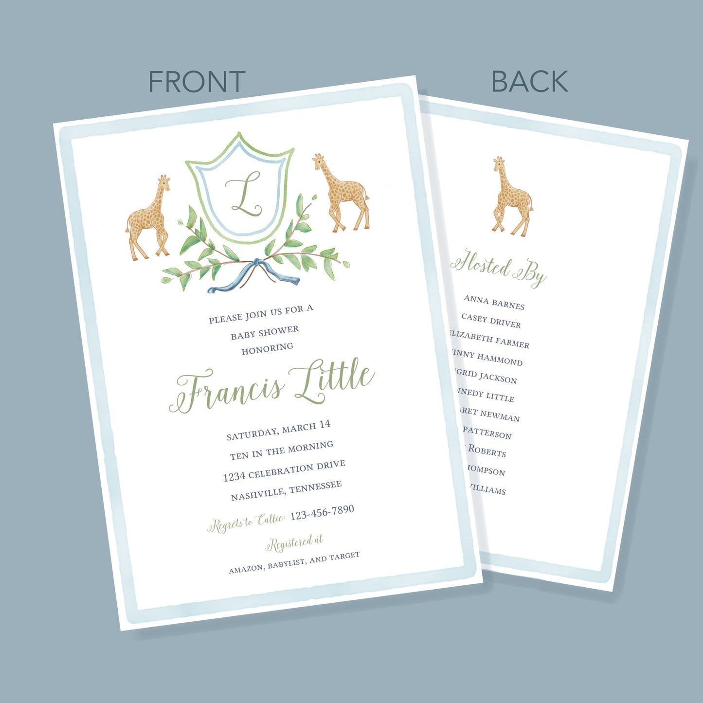 Giraffe Crest Baby Shower Invitation