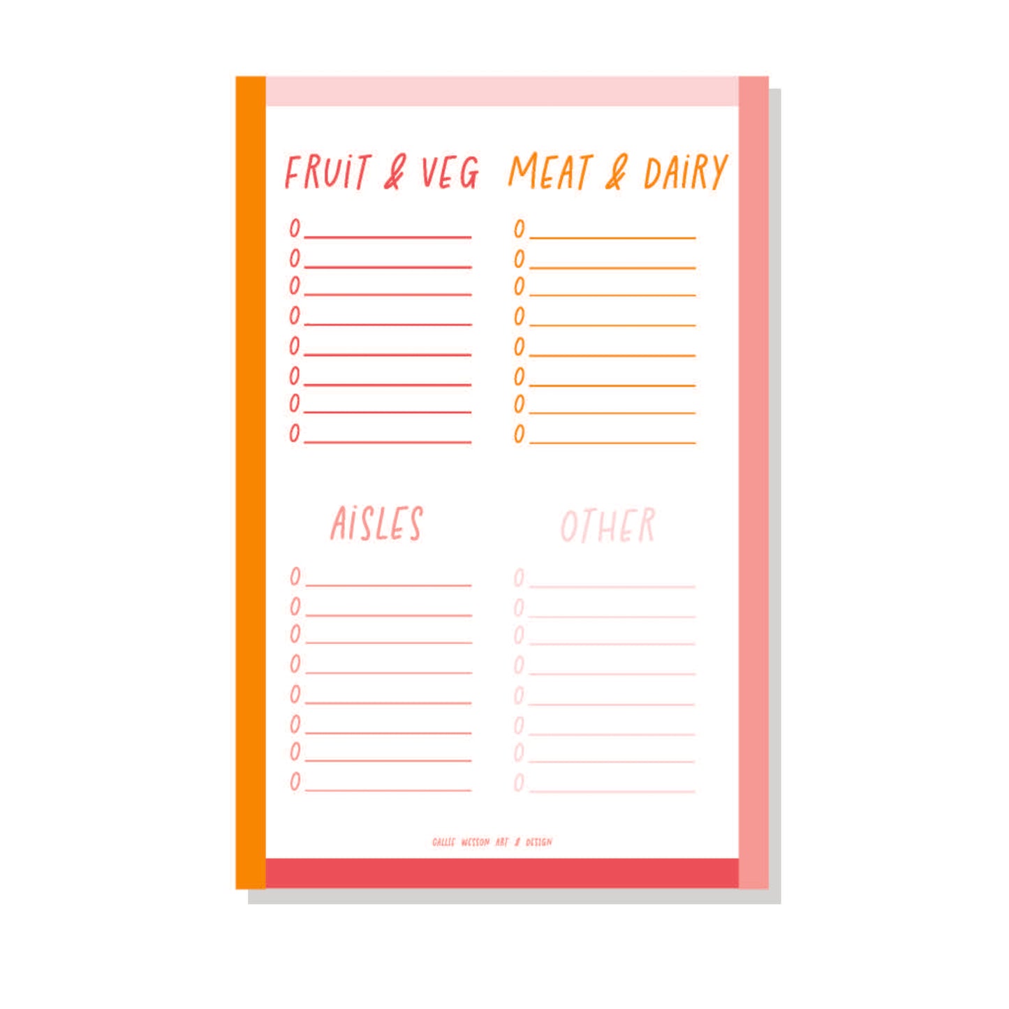 Grocery List Quadrant Notepad - Sunset