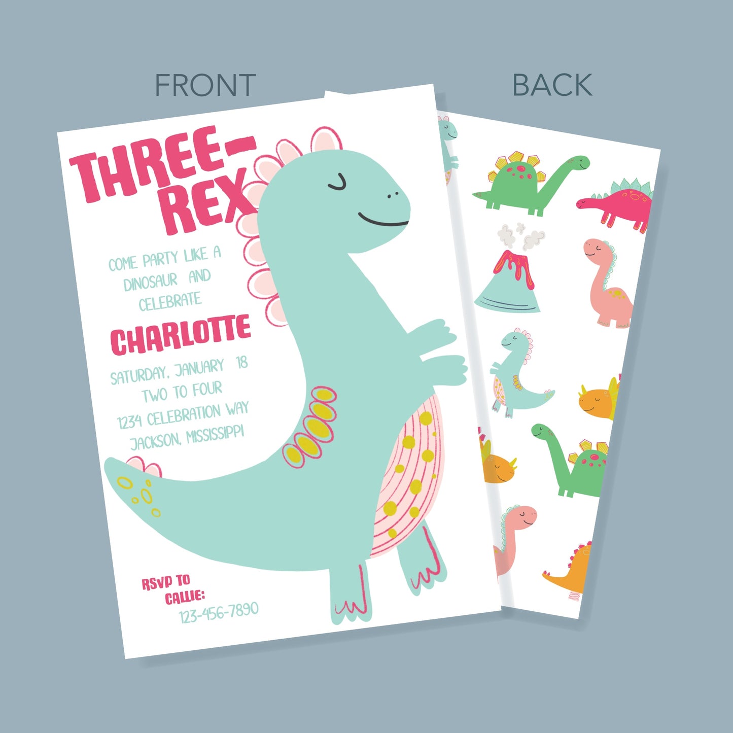 Baby Blue T-Rex Invitation Set
