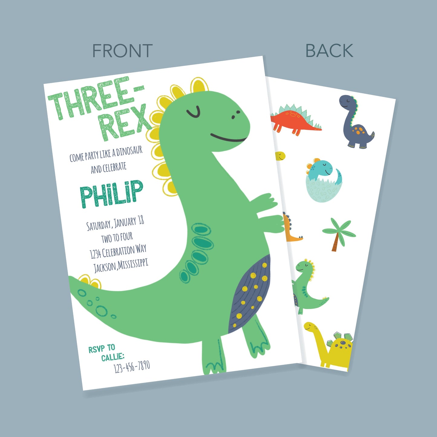 Green Three-Rex Invitation Set