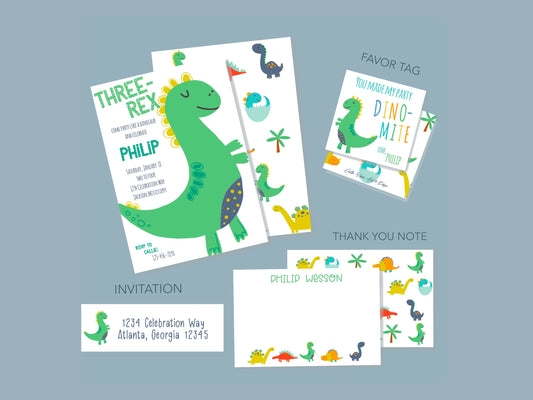 Green Three-Rex Invitation Set