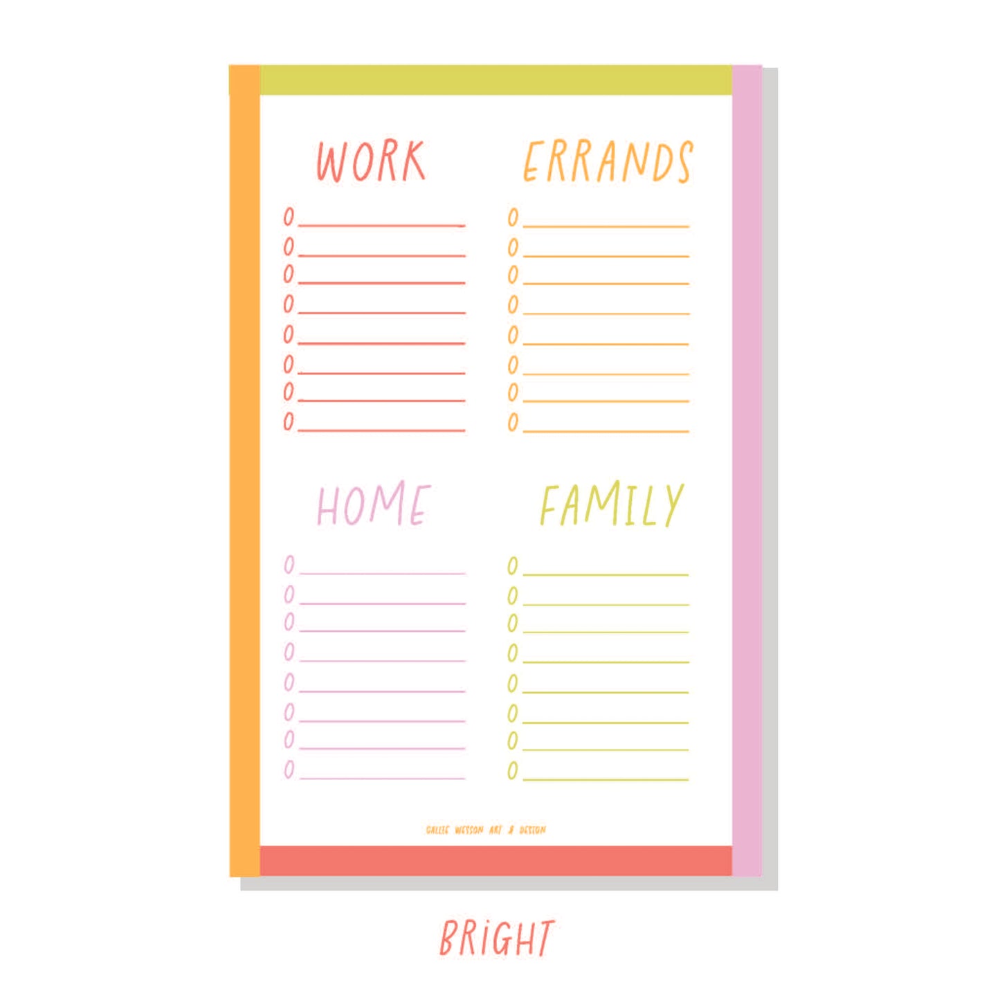 To Do List Quadrant Notepad - Bright