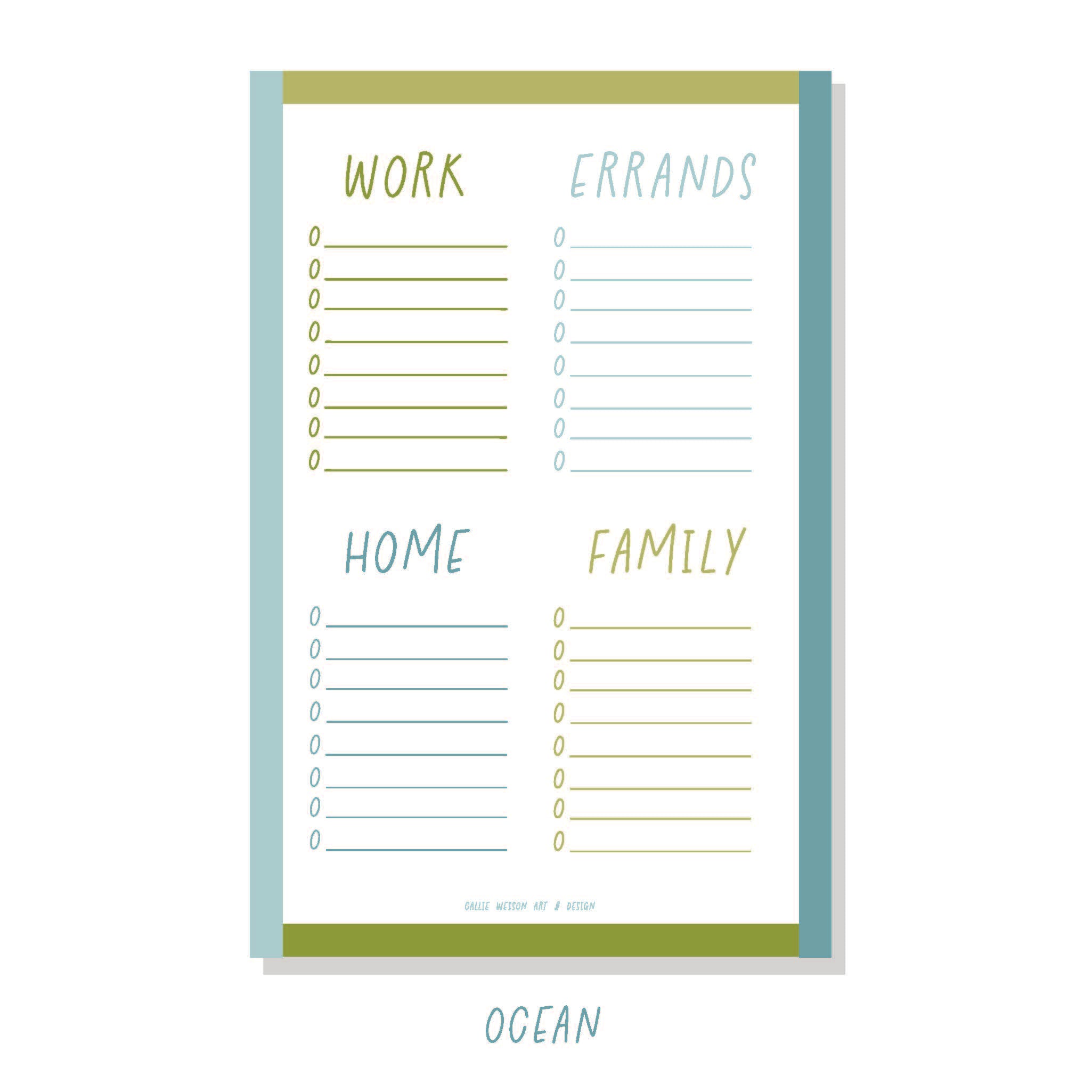 To Do List Quadrant Notepad - Ocean – Callie Wesson Art and Design