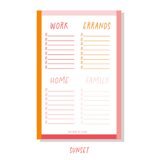 To Do List Quadrant Notepad - Sunset