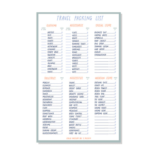 Travel Packing List Notepad