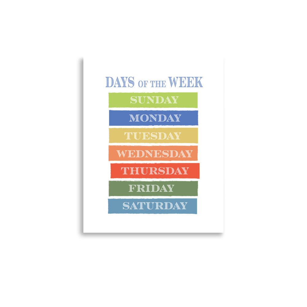 Days of the Week Educational Art Print - Boys