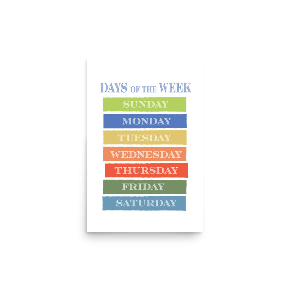 Days of the Week Educational Art Print - Boys