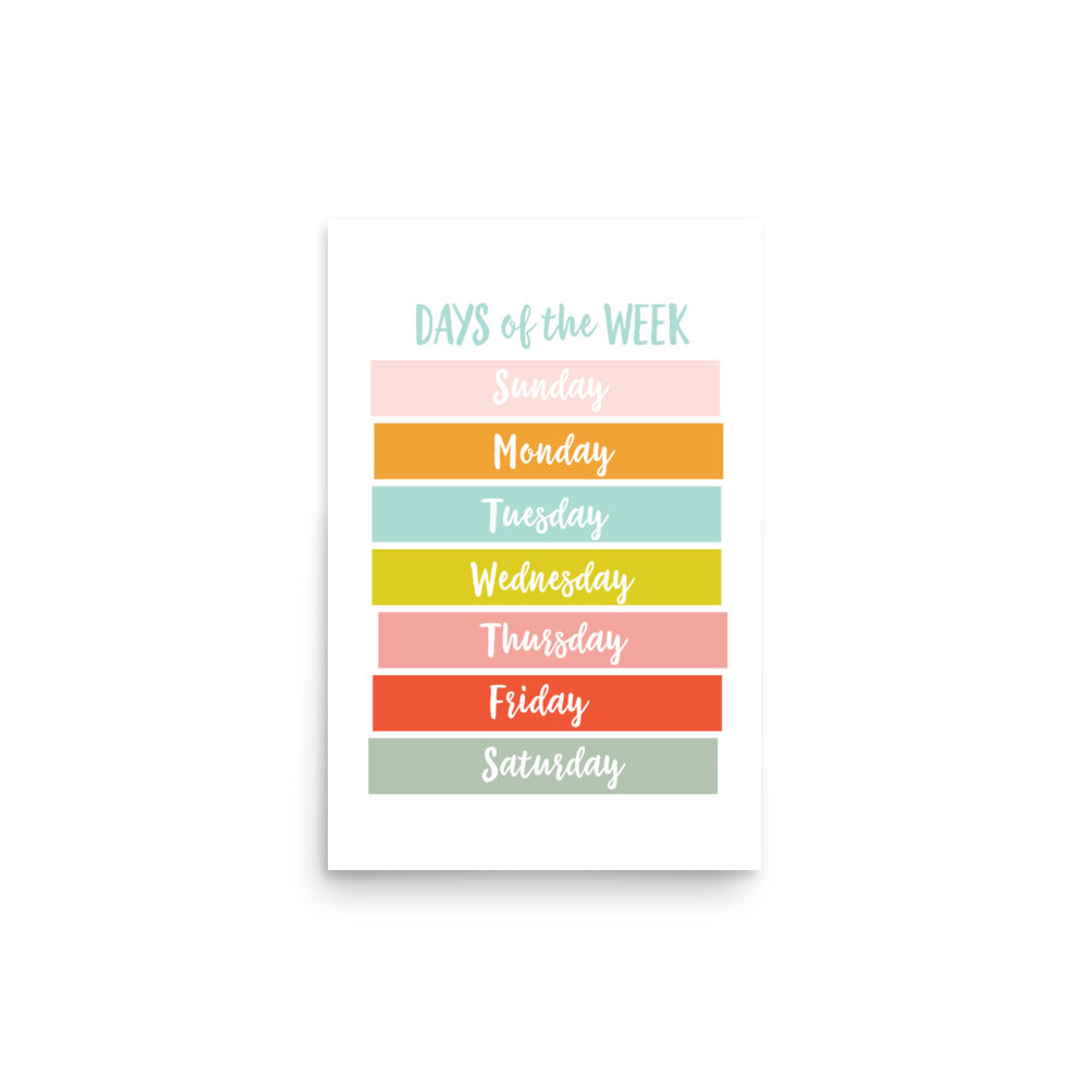 Days of the Week Educational Art Print - Girls