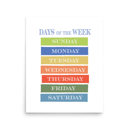 Days of the Week Educational Art Print - Boys