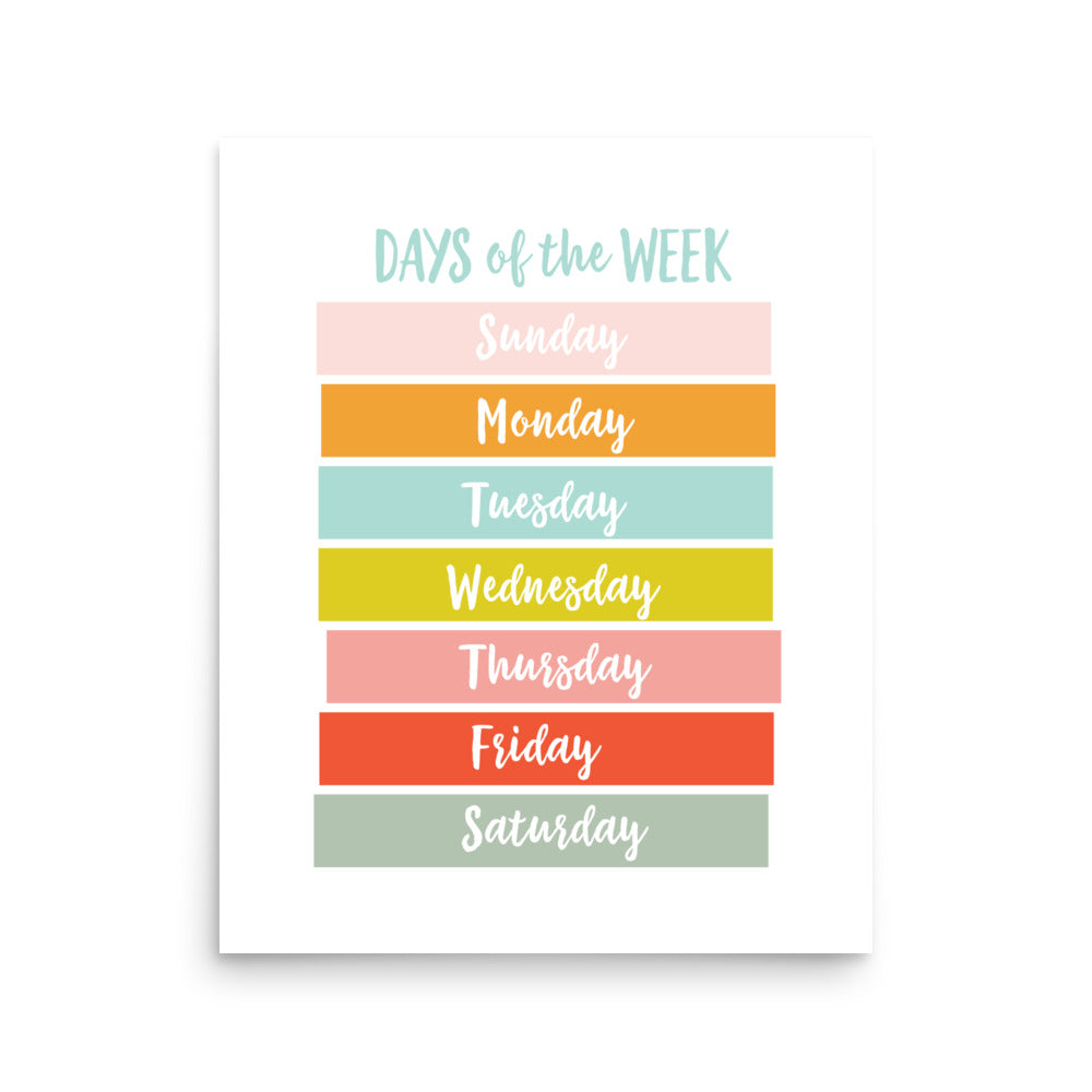 Days of the Week Educational Art Print - Girls