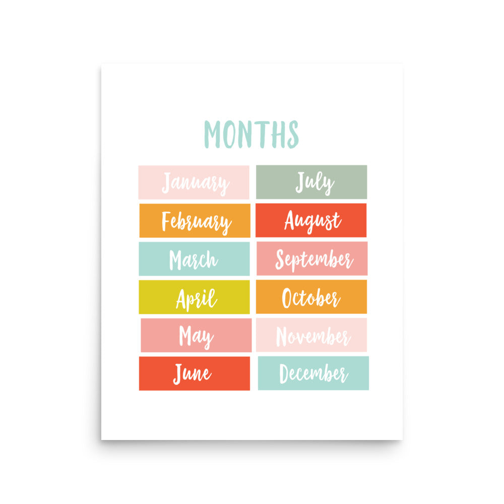 Months of the Year Educational Art Print - Girls