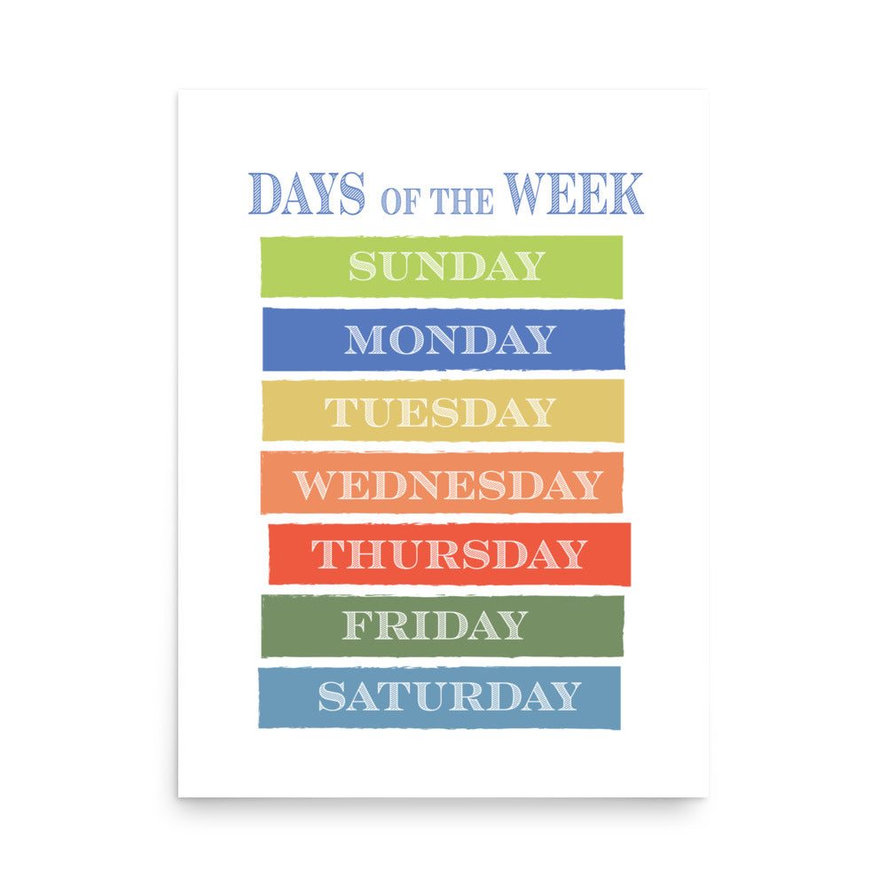 Days of the Week Educational Art Print - Boys