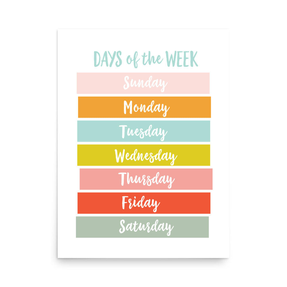 Days of the Week Educational Art Print - Girls