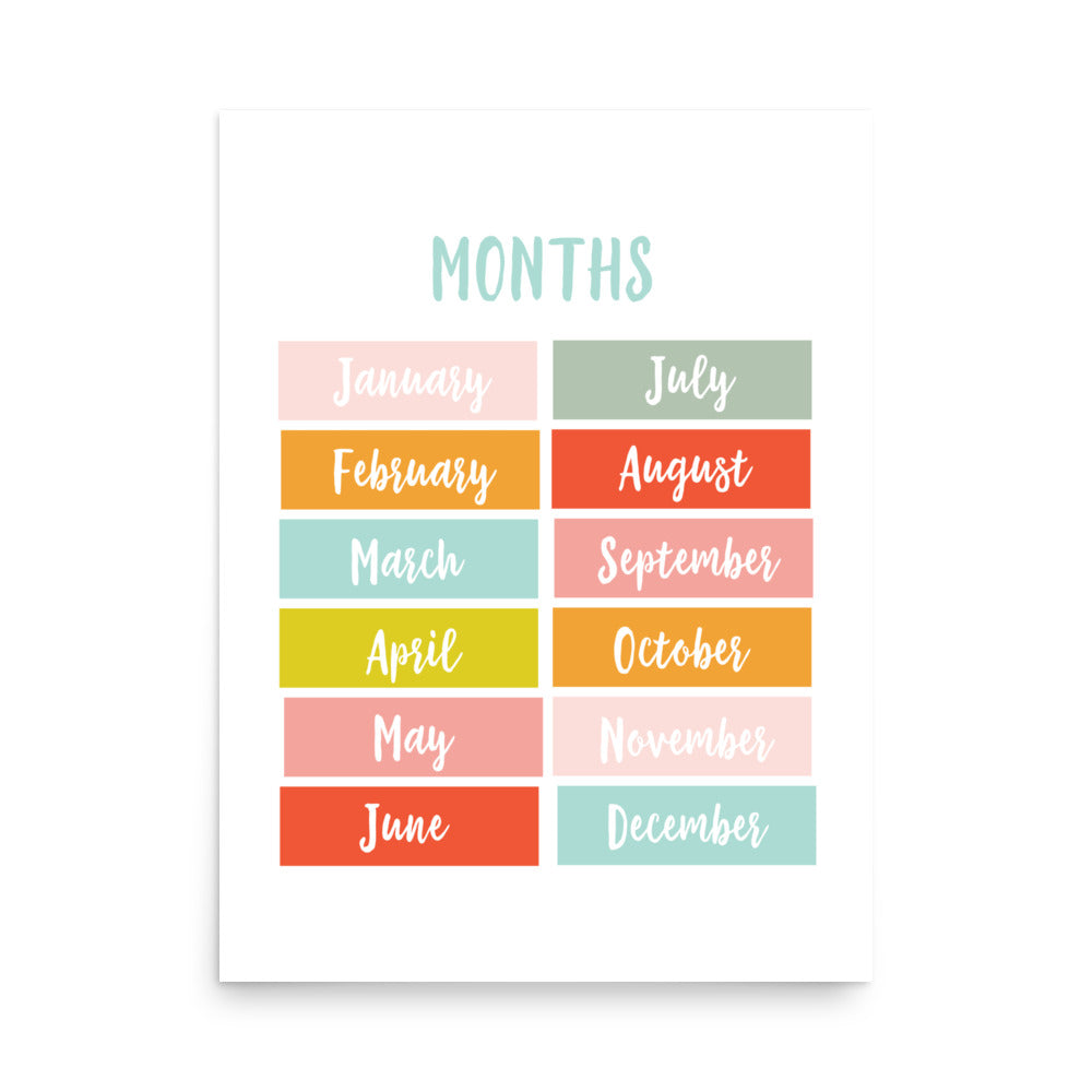 Months of the Year Educational Art Print - Girls