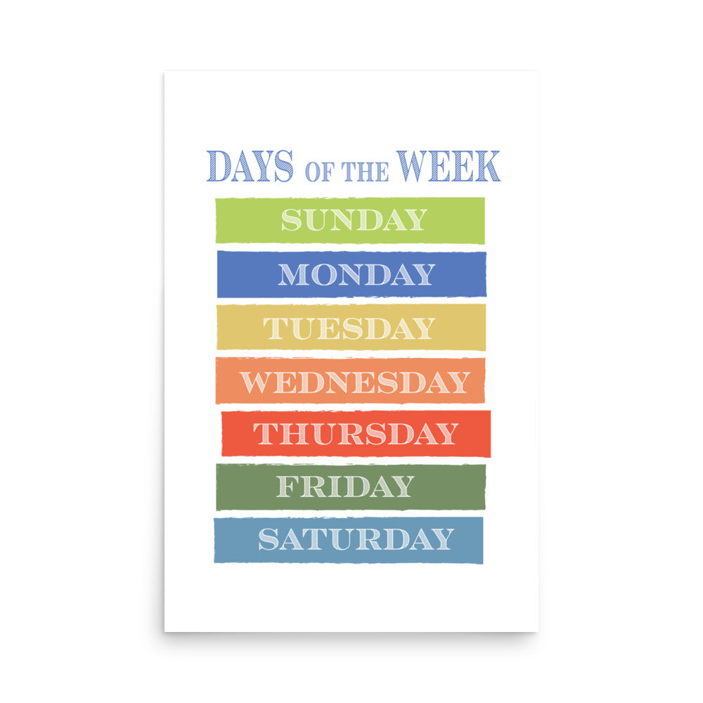 Days of the Week Educational Art Print - Boys