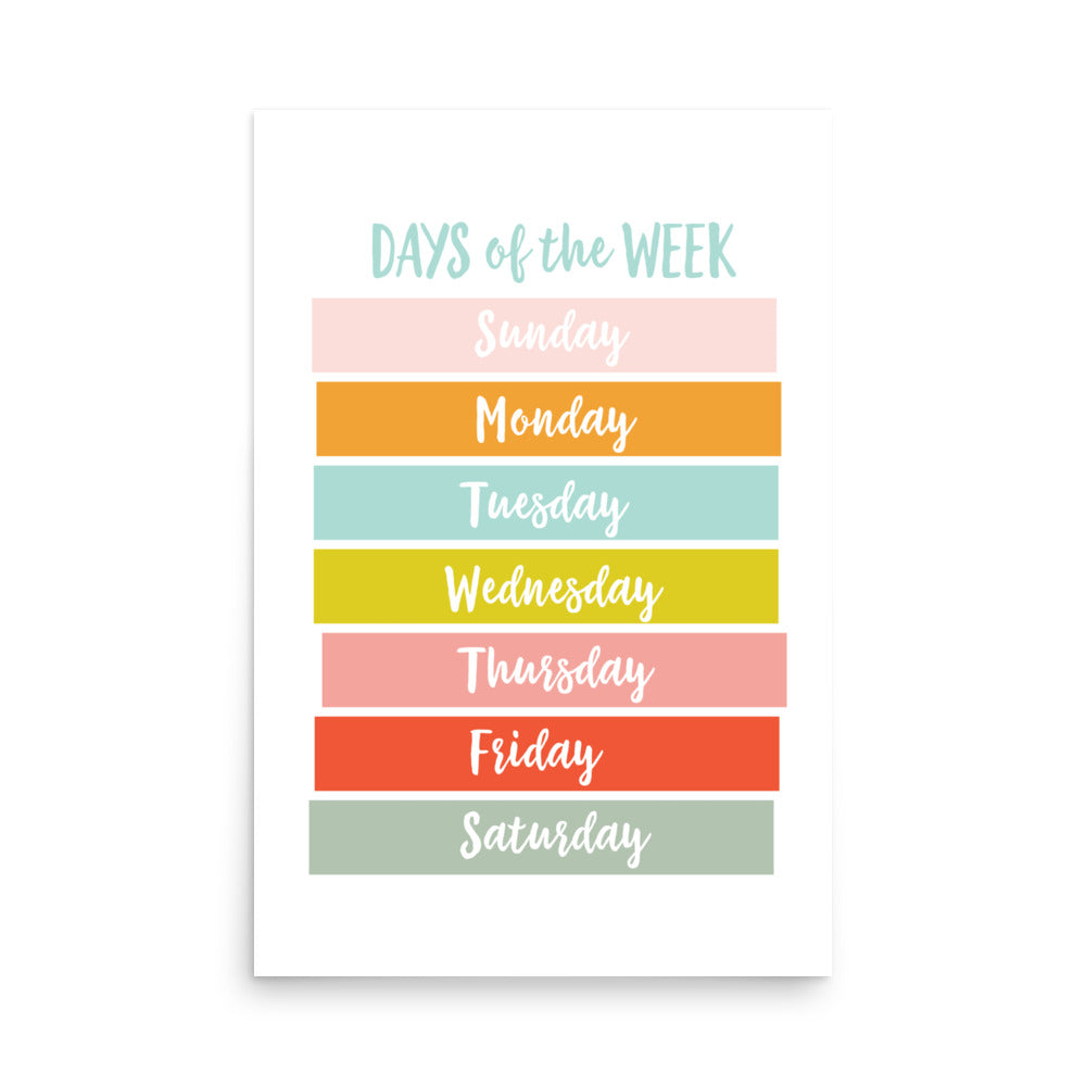 Days of the Week Educational Art Print - Girls