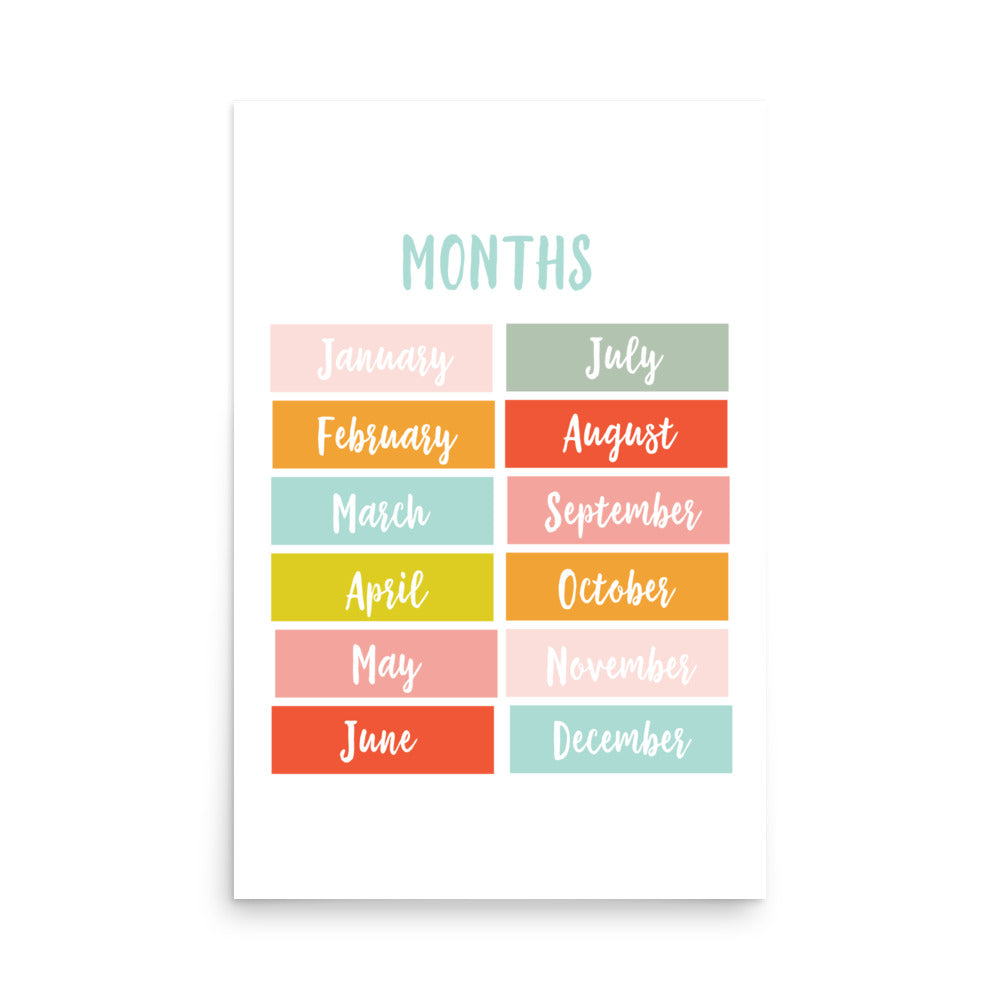 Months of the Year Educational Art Print - Girls