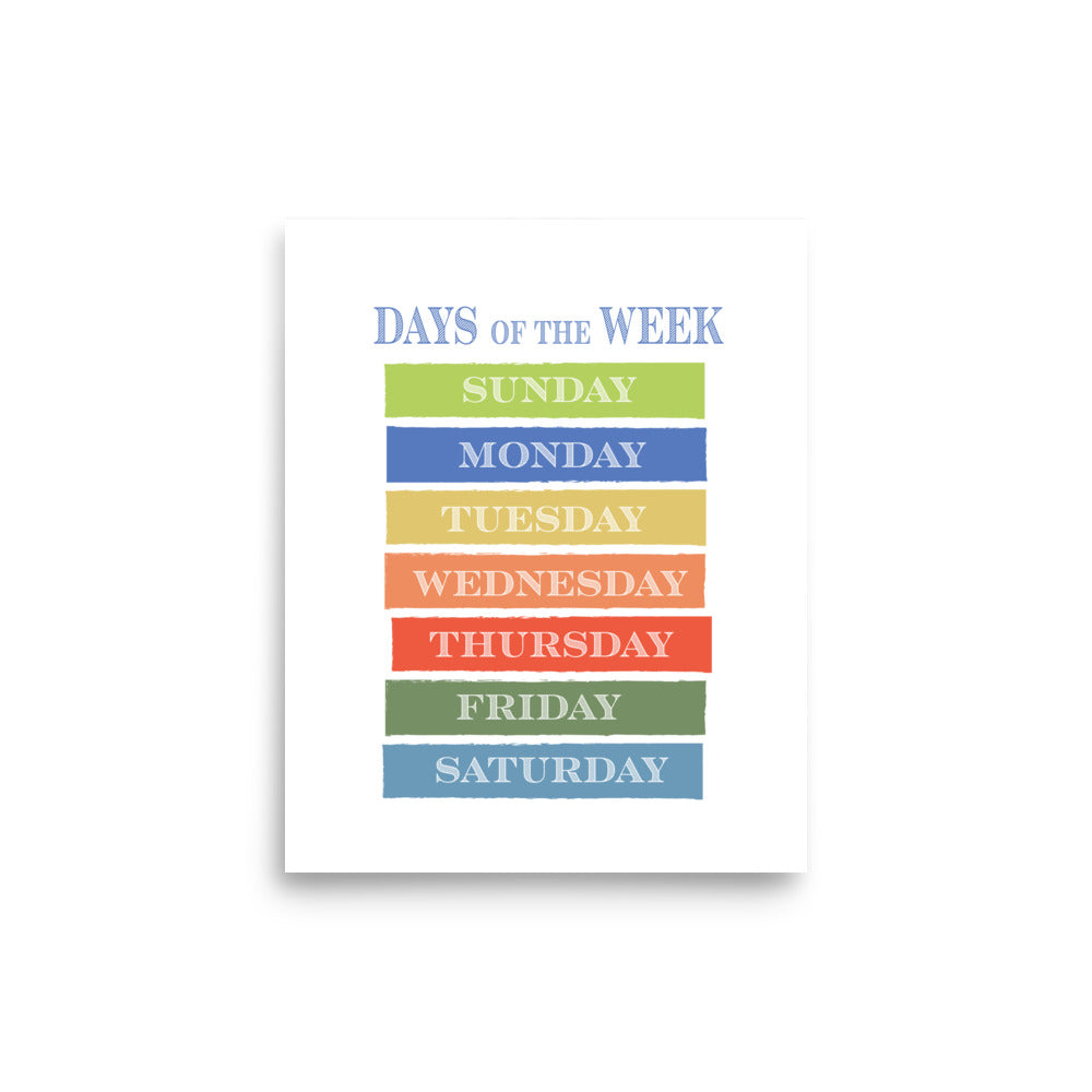 Days of the Week Educational Art Print - Boys