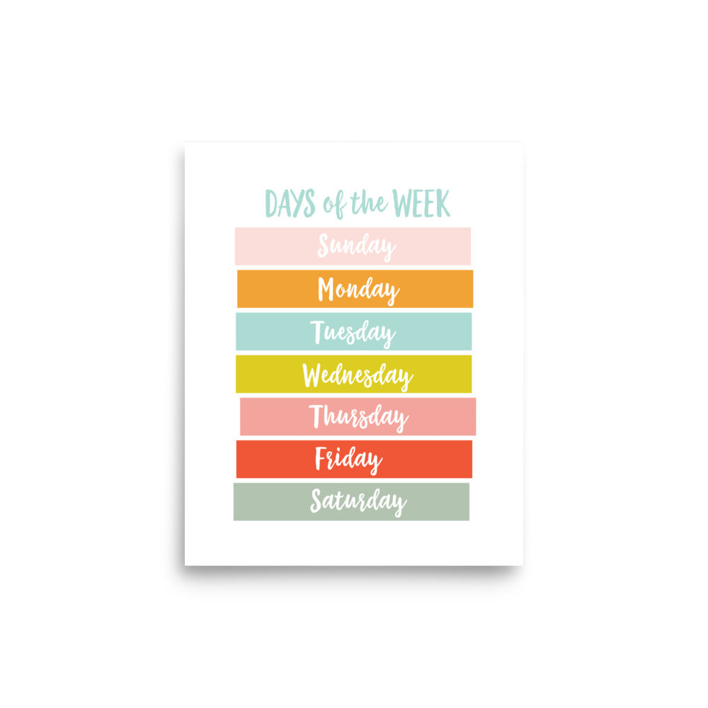 Days of the Week Educational Art Print - Girls