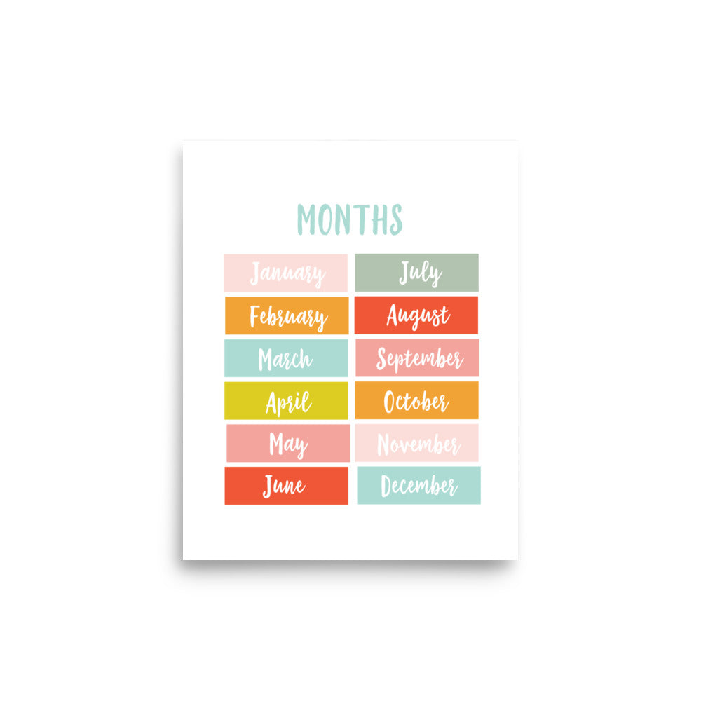 Months of the Year Educational Art Print - Girls