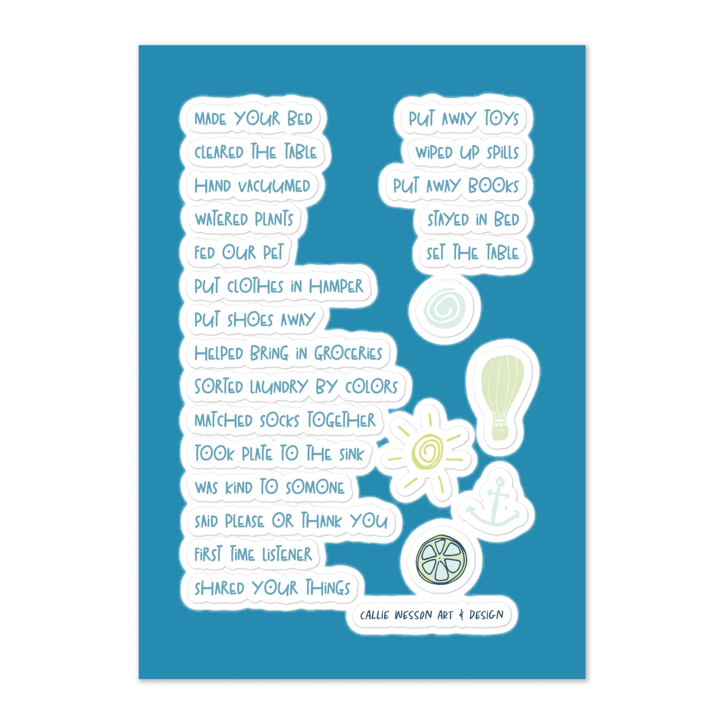 Little Kid Boys Chore List Sticker sheet