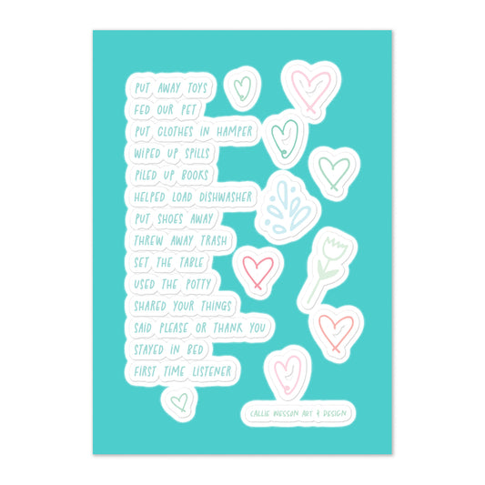 Toddler Girl Chore List Sticker sheet