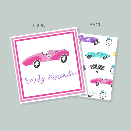 Pink Race Car Gift Tag